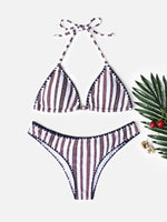 Wholesale Halter Stripe Two Piece Bikinis