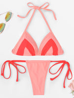 Wholesale Pink Halter Sleeveless Plain Backless Two Piece Bikinis