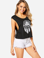 Wholesale Round Neck Cut Out Sleeveless Black Tank Top