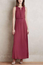 Wholesale Wine Red Round Neck Sleeveless Maxi Dress