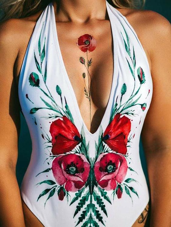 Custom Ladies Deep V Neck One-Pieces Swimwears