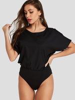 Wholesale Round Neck Short Sleeve Black Bodysuits