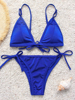 Wholesale Blue V-Neck Sleeveless Lace-Up Bikinis