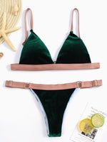 Wholesale Green Sleeveless Plain Spaghetti Strap Two Piece Bikinis