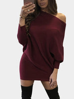 Wholesale Burgundy Long Sleeve Plain Irregular Hem Mini Dresses
