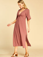 OEM Ladies Red V-Neck Dresses