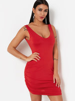 OEM Ladies Red V-Neck Dresses