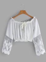 Wholesale Off The Shoulder Lace Pleated Sleeveless White Camis