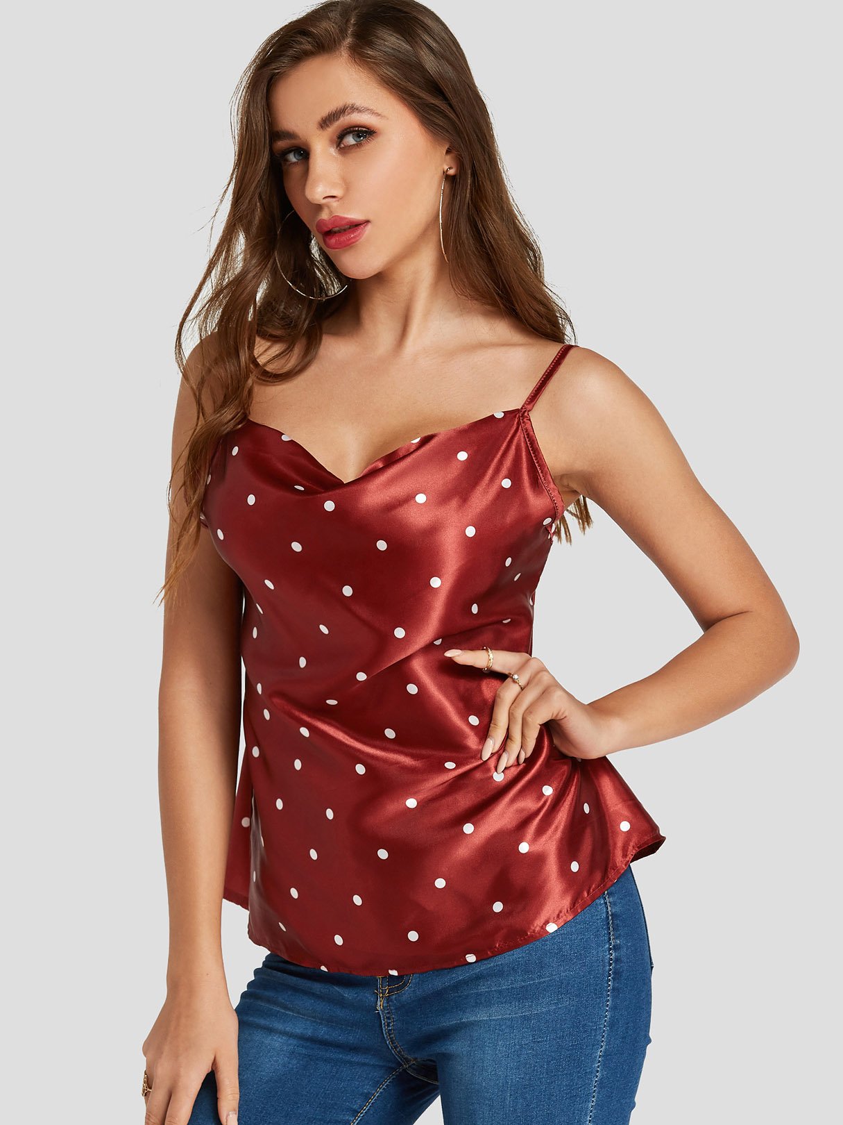 Wholesale V-Neck Polka Dot Spaghetti Strap Sleeveless Tank Top