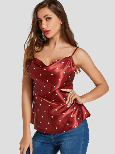 Wholesale V-Neck Polka Dot Spaghetti Strap Sleeveless Tank Top