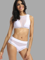 Wholesale White Round Neck Sleeveless High Waist 2 Piece Bikinis