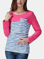 Wholesale Stripe Pattern Side Stitching Nursing T-Shirts
