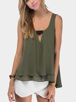 Wholesale Round Neck Tiered Sleeveless Army Green Camis