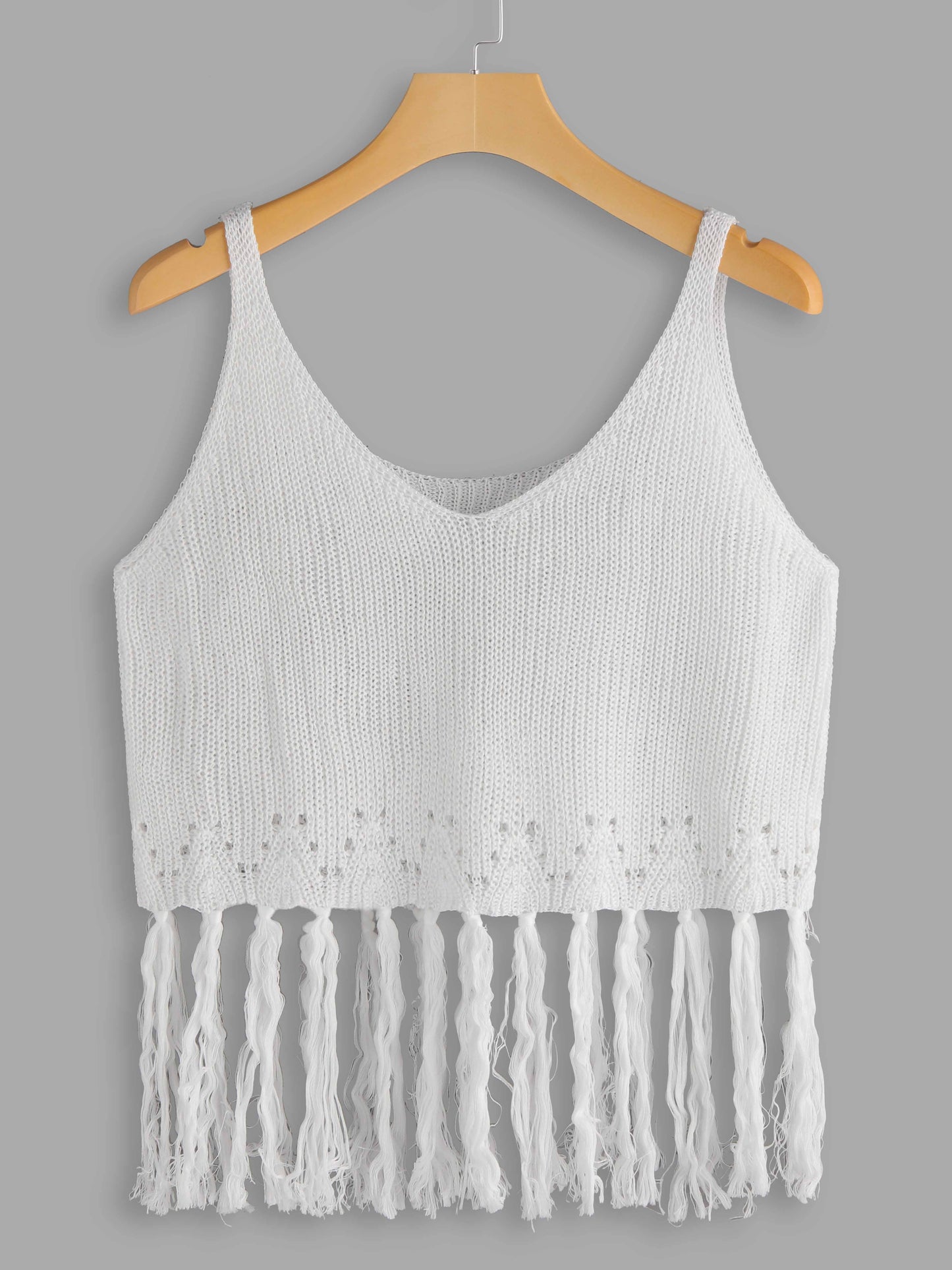 Wholesale Scoop Neck Plain Tassel Sleeveless White Camis