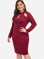 Wholesale Crew Neck Plain Cut Out Long Sleeve Plus Size Dress