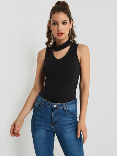 Wholesale Cut Out Sleeveless Black Tank Top