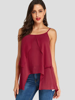 Wholesale Tiered Spaghetti Strap Irregular Hem Burgundy Tank Top