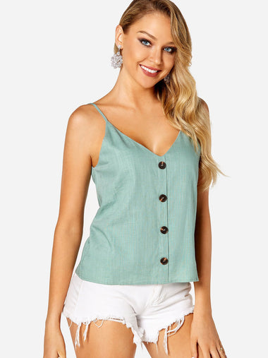 Wholesale Backless Button Design Plain V-Neck Sleeveless Camis