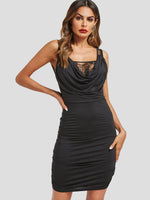 Wholesale Black Square Neck Sleeveless Lace Bodycon Mini Dress
