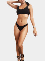 Wholesale Black V-Neck Sleeveless Plain Two Piece Bikinis