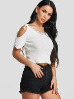 Wholesale V-Neck Cold Shoulder White Camis