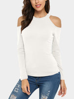 Wholesale Cold Shoulder Cut Out Long Sleeve White T-Shirts