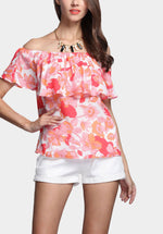 Wholesale Random Floral Print Off The Shoulder Top With Layered Details