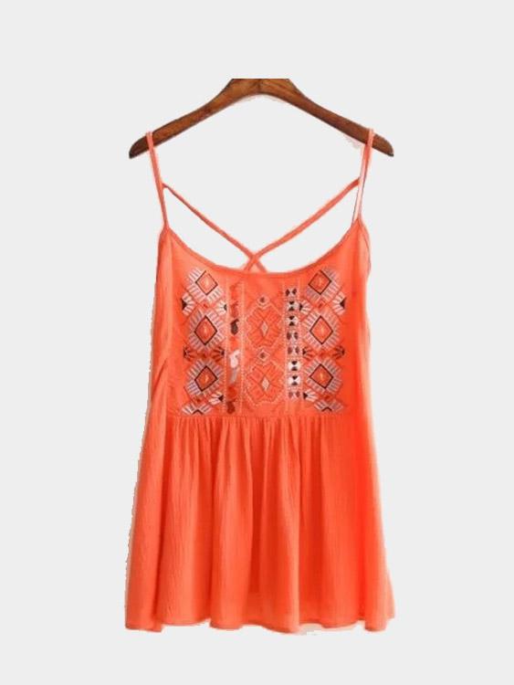 Wholesale Orange Sleeveless Embroidered Camis