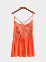 Wholesale Orange Sleeveless Embroidered Camis