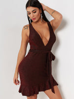 OEM Ladies Burgundy V-Neck Dresses