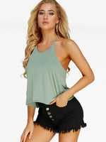 Wholesale Halter Plain Backless Sleeveless Green Camis