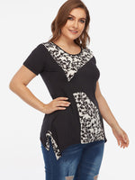 Wholesale Floral Print Short Sleeve Irregular Hem Plus Size Tops