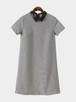Wholesale Grid Classic Collar Short Sleeve Grid Zip Back Shirt Dress
