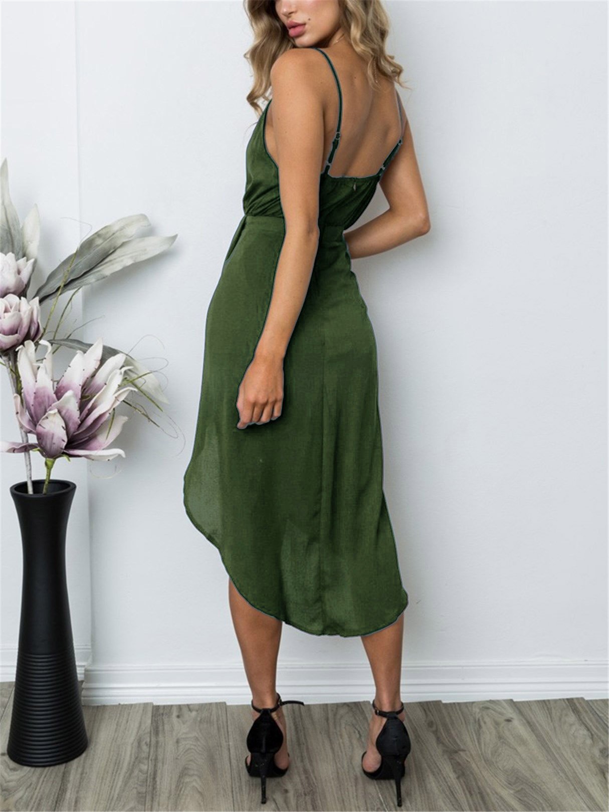 NEW FEELING Womens Army Green Midi Dresses