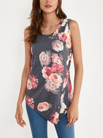 Wholesale Round Neck Floral Print Sleeveless Irregular Hem Tank Top