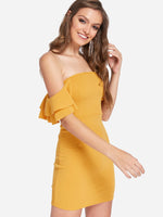 OEM Ladies Yellow Off The Shoulder Dresses