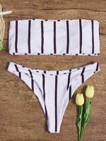 Wholesale Off The Shoulder Sleeveless Stripe High Waist 2 Piece Bikinis