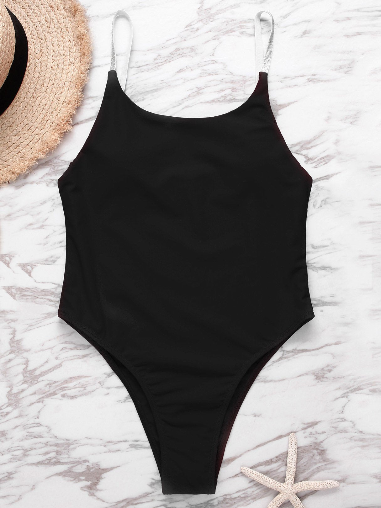 Wholesale Scoop Neck Sleeveless Plain Backless Spaghetti Strap One-Pieces Swimwears