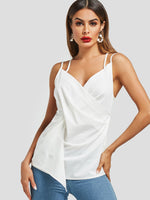 Wholesale V-Neck Plain Crossed Front Tiered Pleated Criss-Cross Sleeveless White Camis