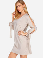 OEM Ladies Apricot V-Neck Dresses