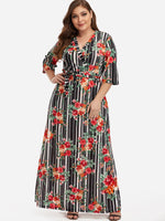 Wholesale V-Neck Self-Tie Wrap Half Sleeve Plus Size Dress