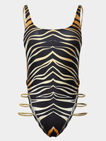 Wholesale Black Sleeveless Leopard Backless One-Pieces