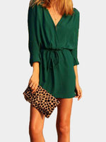 OEM Ladies Green V-Neck Dresses