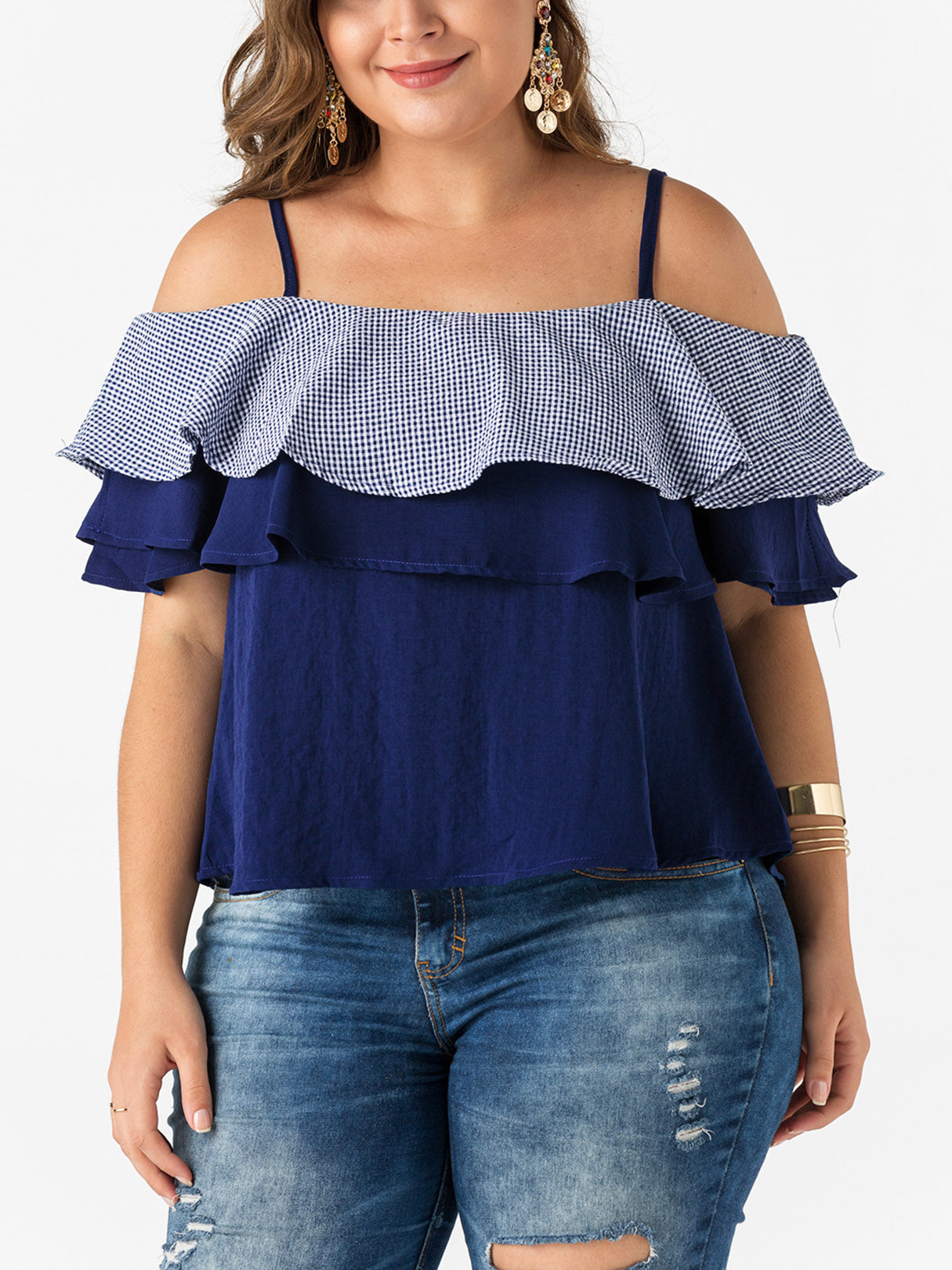 OEM Ladies Dark Blue Plus Size Tops