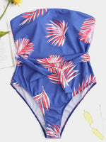Wholesale Blue Off The Shoulder One-Pieces Swimwears