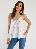 Wholesale V-Neck Floral Print Backless Spaghetti Strap Sleeveless White Camis
