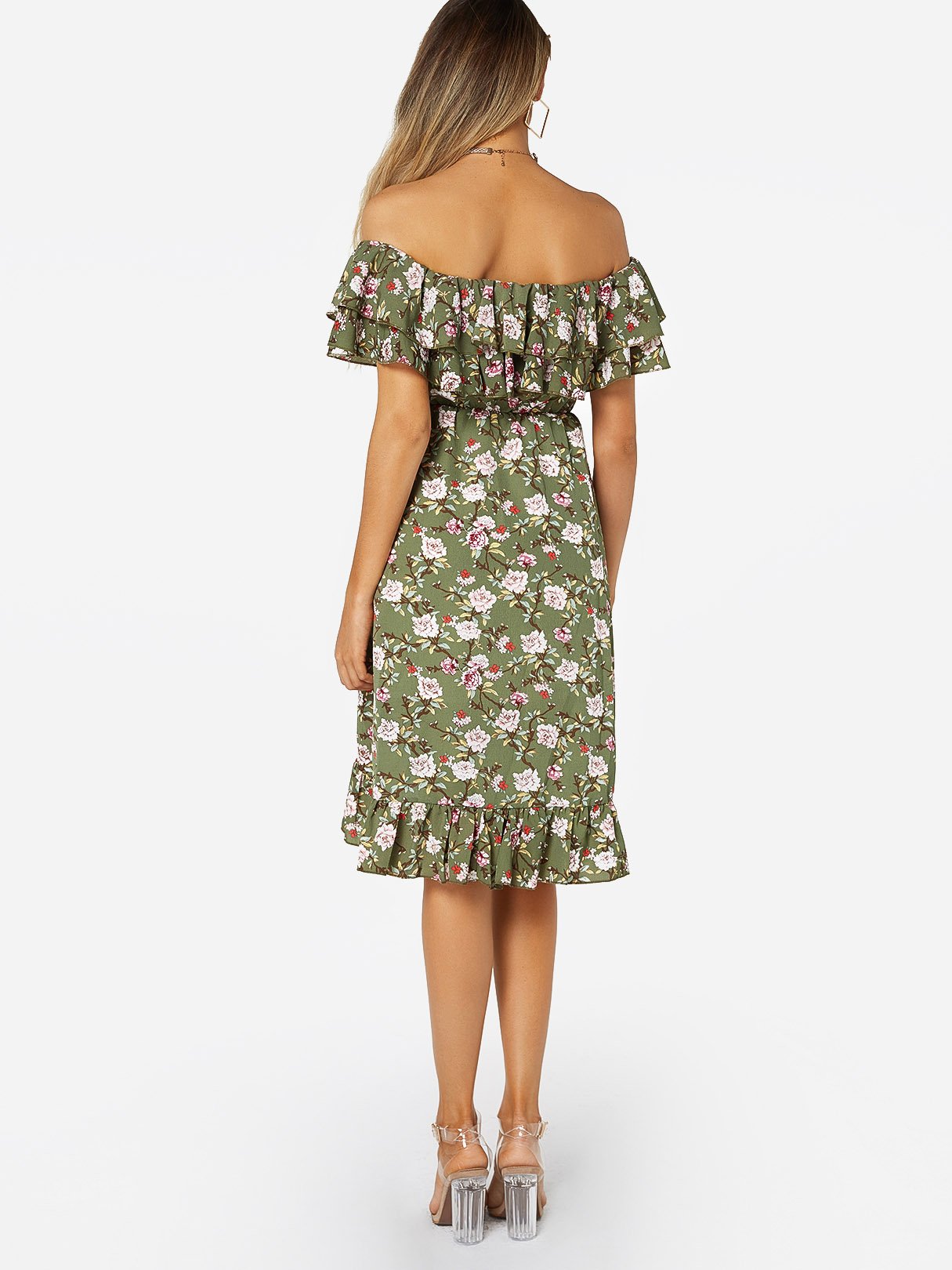 NEW FEELING Womens Green Off The Shoulder Dresses