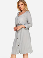 OEM Ladies Grey V-Neck Dresses