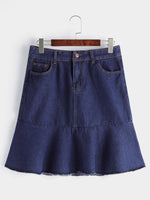 Wholesale Plain Flounced Hem Navy Plus Size Bottoms