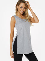 Wholesale Round Neck Plain Sleeveless Slit Hem Light Grey Tank Top